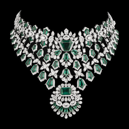 18K White Gold Diamond Necklace - 49.853ct VVS-VS-HI with Colour Stones