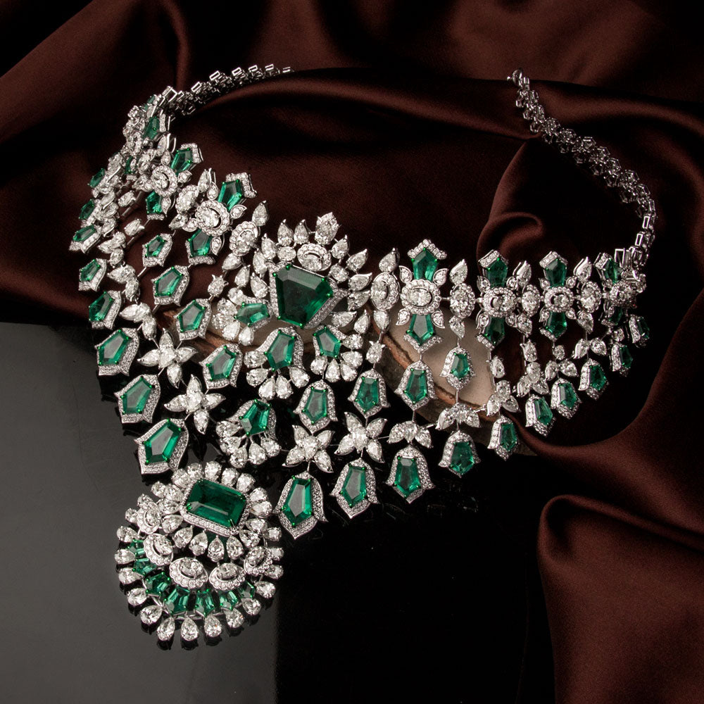 18K White Gold Diamond Necklace - 49.853ct VVS-VS-HI with Colour Stones