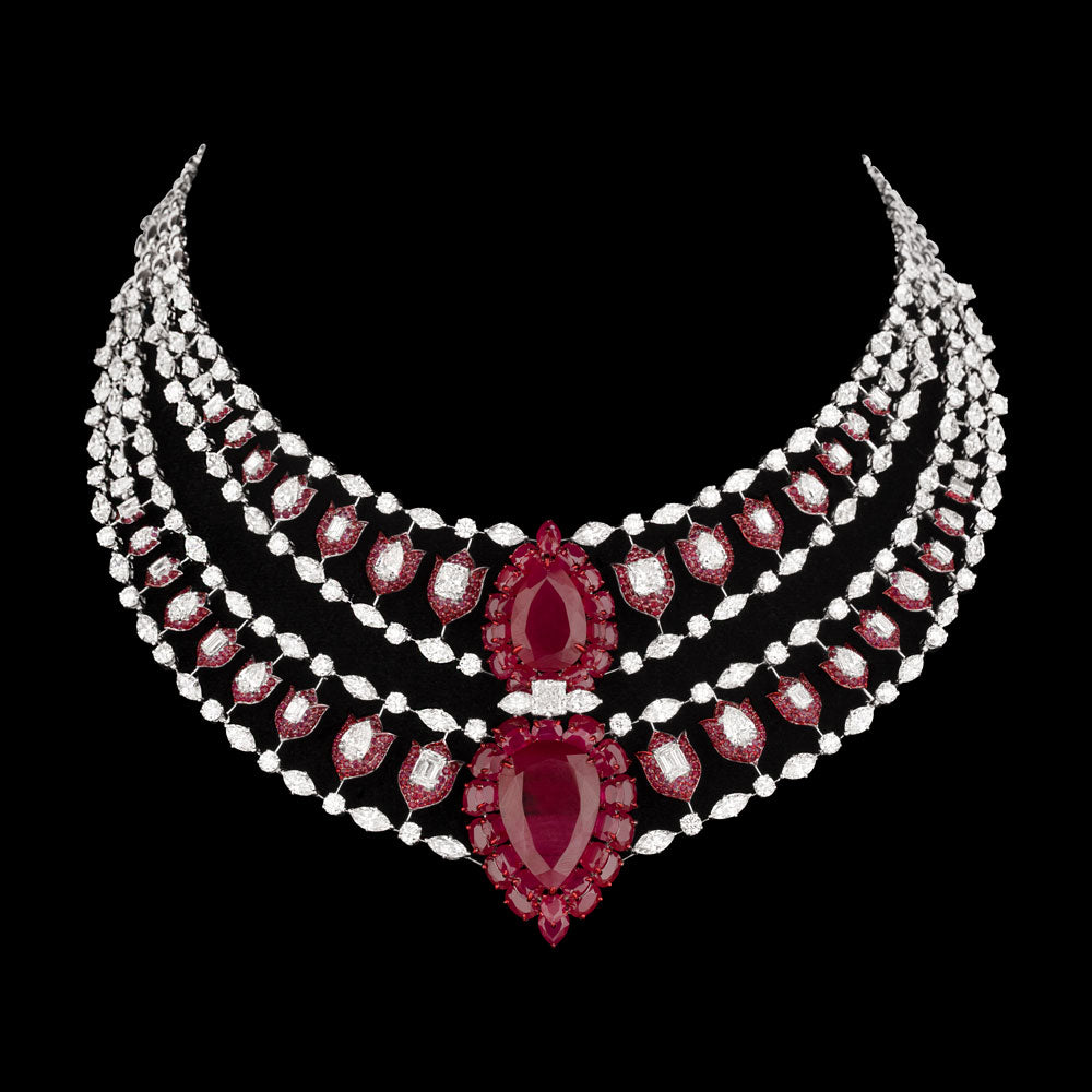 14K White Gold Diamond Necklace - 41.919ct VS-SI-HI with Colour Stones