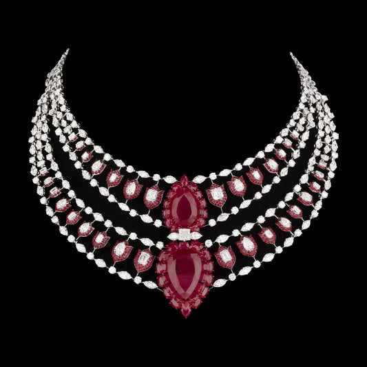 14K White Gold Diamond Necklace - 41.919ct VS-SI-HI with Colour Stones