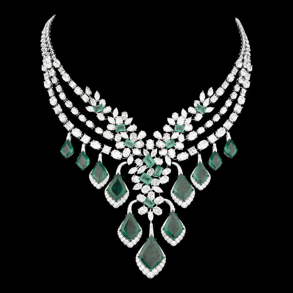 14K White Gold Diamond Necklace - 55.964ct VS-SI-GH with Colour Stones