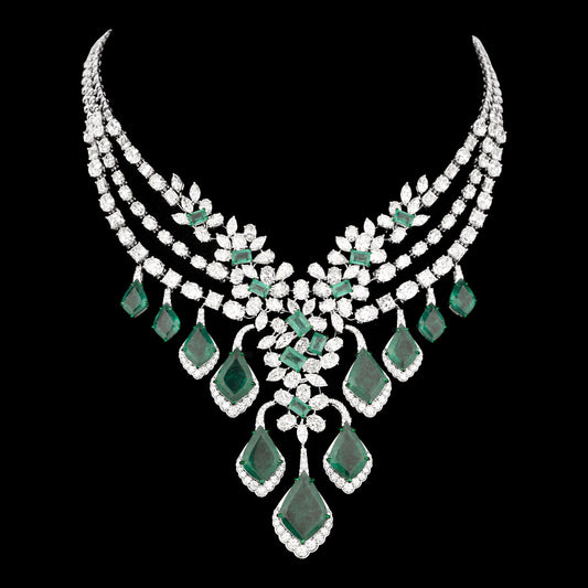 14K White Gold Diamond Necklace - 55.964ct VS-SI-GH with Colour Stones