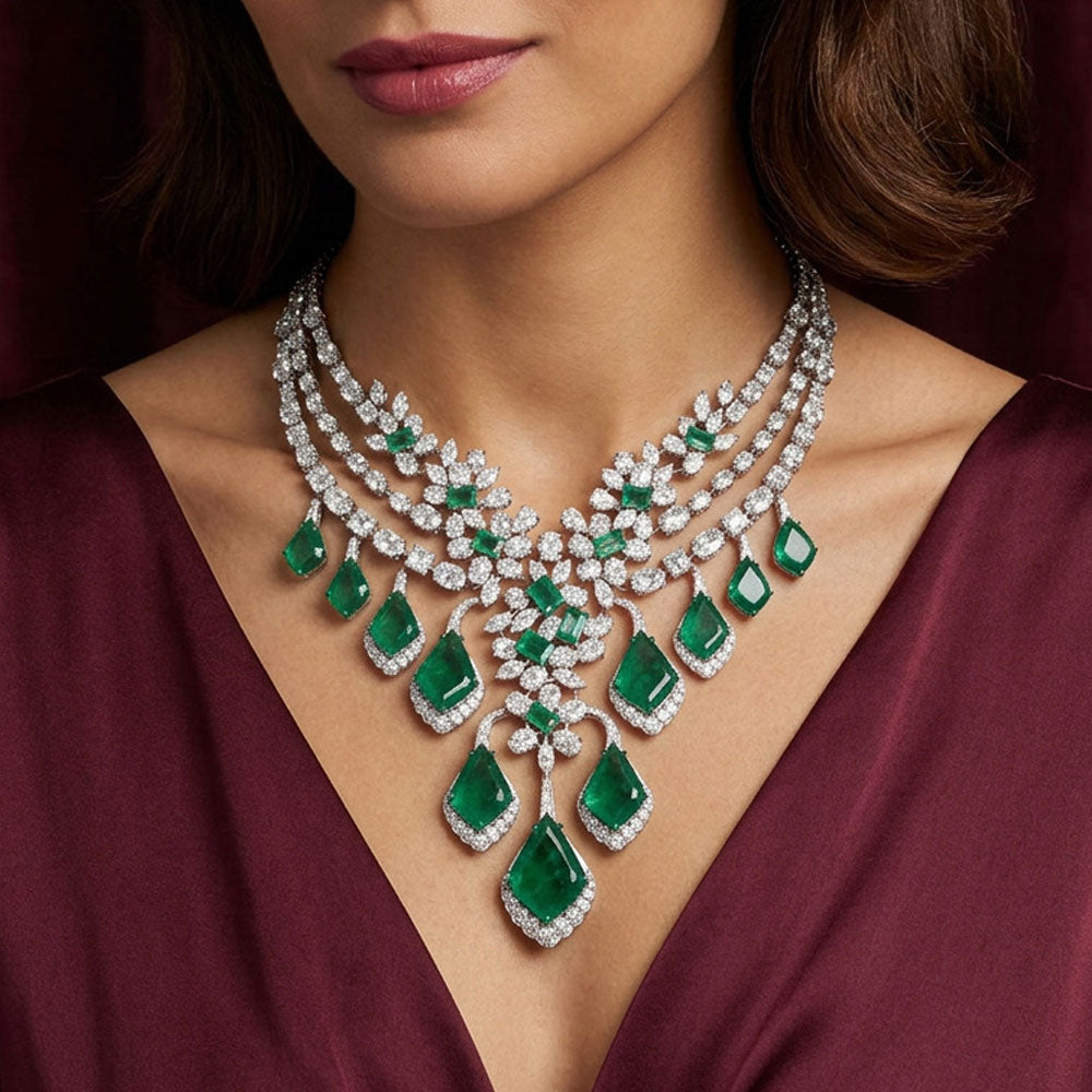 14K White Gold Diamond Necklace - 55.964ct VS-SI-GH with Colour Stones
