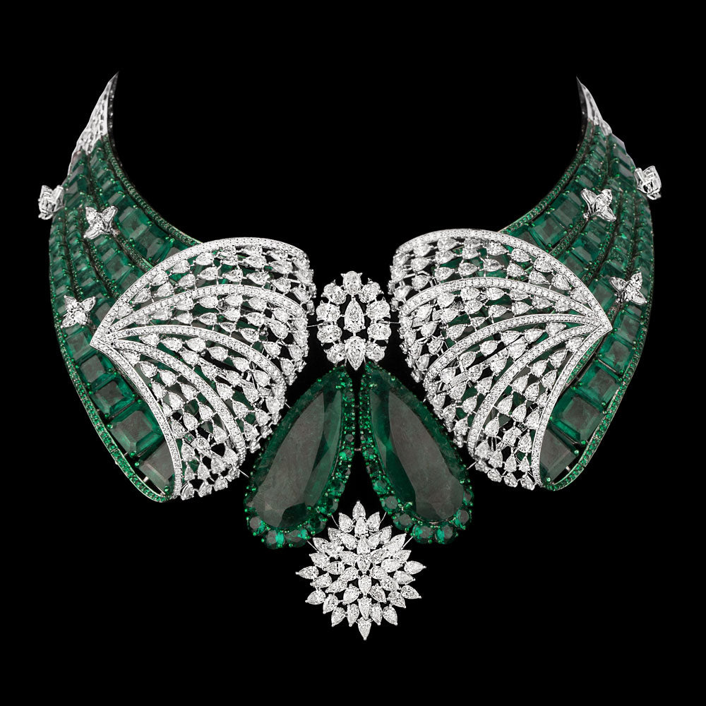 14K White Gold Diamond Necklace - 38.385ct VVS-VS-IJ with Colour Stones