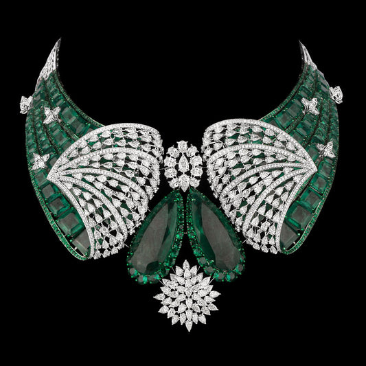 14K White Gold Diamond Necklace - 38.385ct VVS-VS-IJ with Colour Stones
