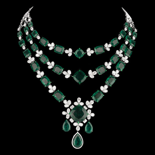 14K White Gold Diamond Necklace - 39.789ct VS-SI-IJ with Colour Stones