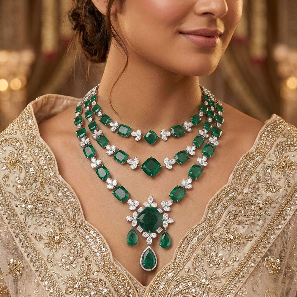 14K White Gold Diamond Necklace - 39.789ct VS-SI-IJ with Colour Stones
