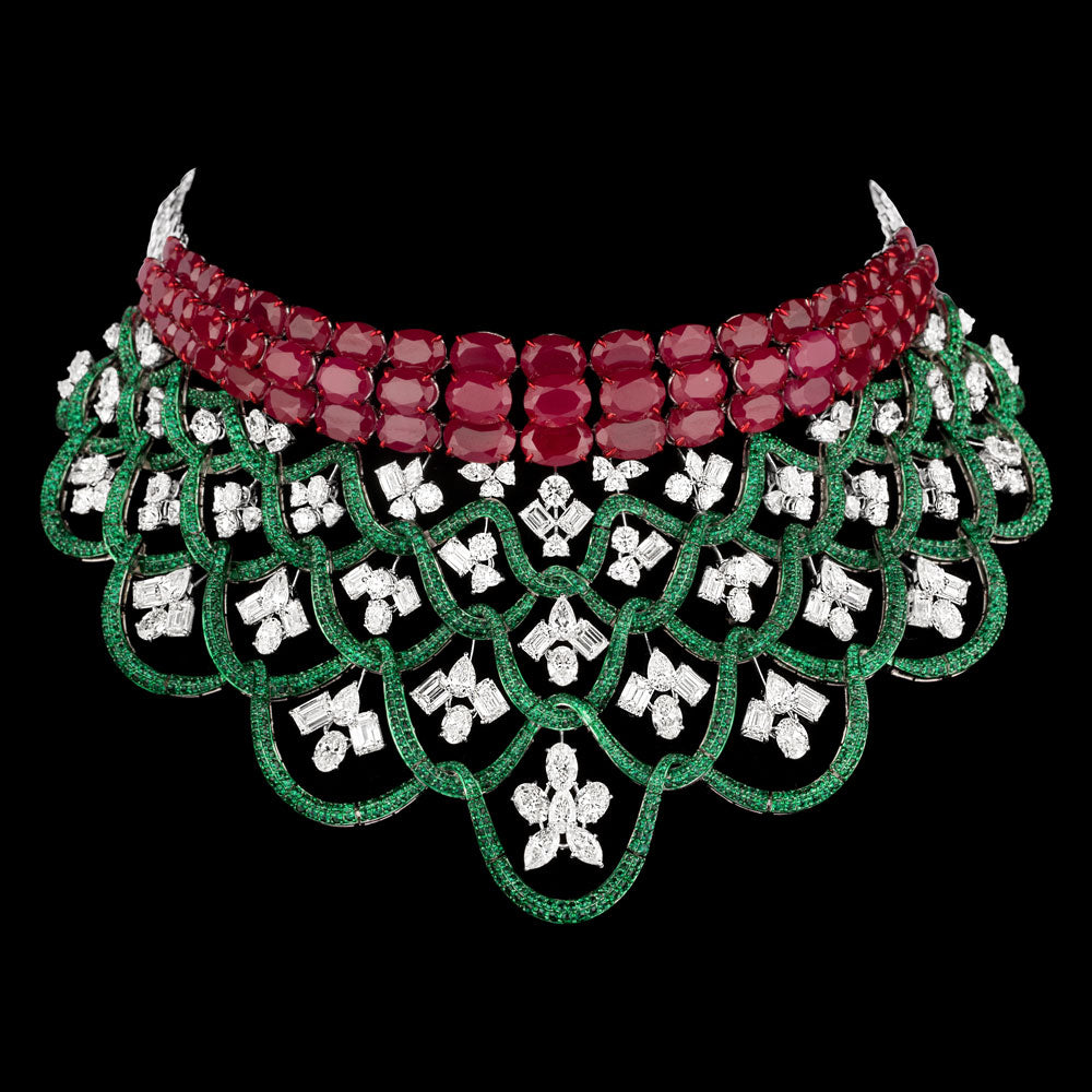 14K White Gold Diamond Necklace - 48.907ct VVS-VS-JK with Colour Stones