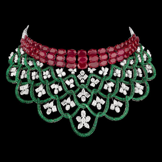 14K White Gold Diamond Necklace - 48.907ct VVS-VS-JK with Colour Stones