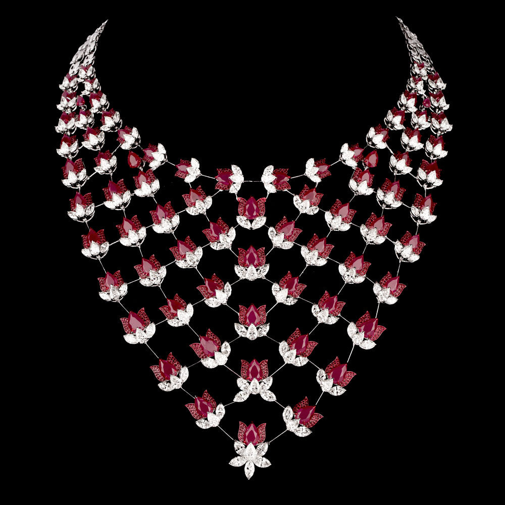 14K White Gold Diamond Necklace - 48.193ct VS-SI-GH with Colour Stones