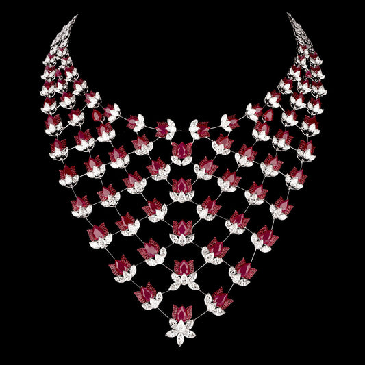 14K White Gold Diamond Necklace - 48.193ct VS-SI-GH with Colour Stones