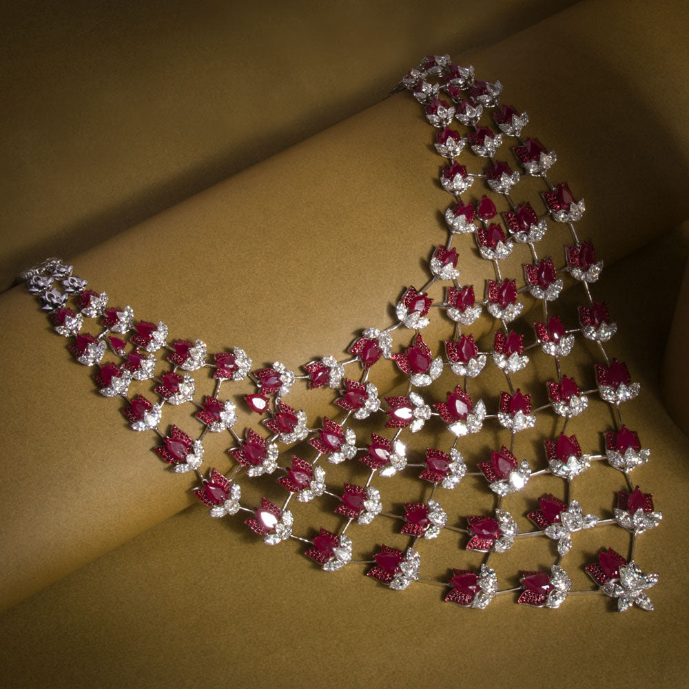 14K White Gold Diamond Necklace - 48.193ct VS-SI-GH with Colour Stones
