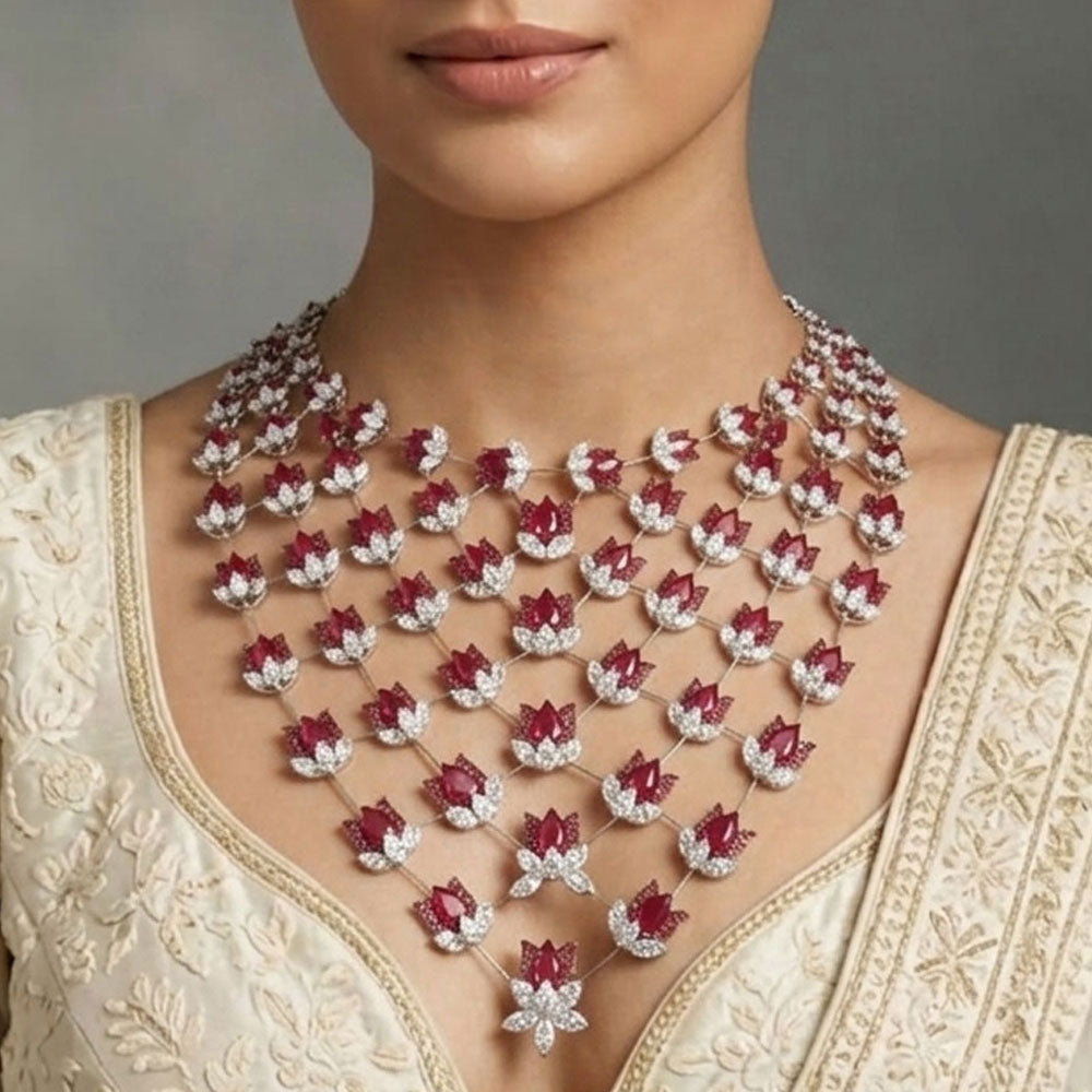 14K White Gold Diamond Necklace - 48.193ct VS-SI-GH with Colour Stones