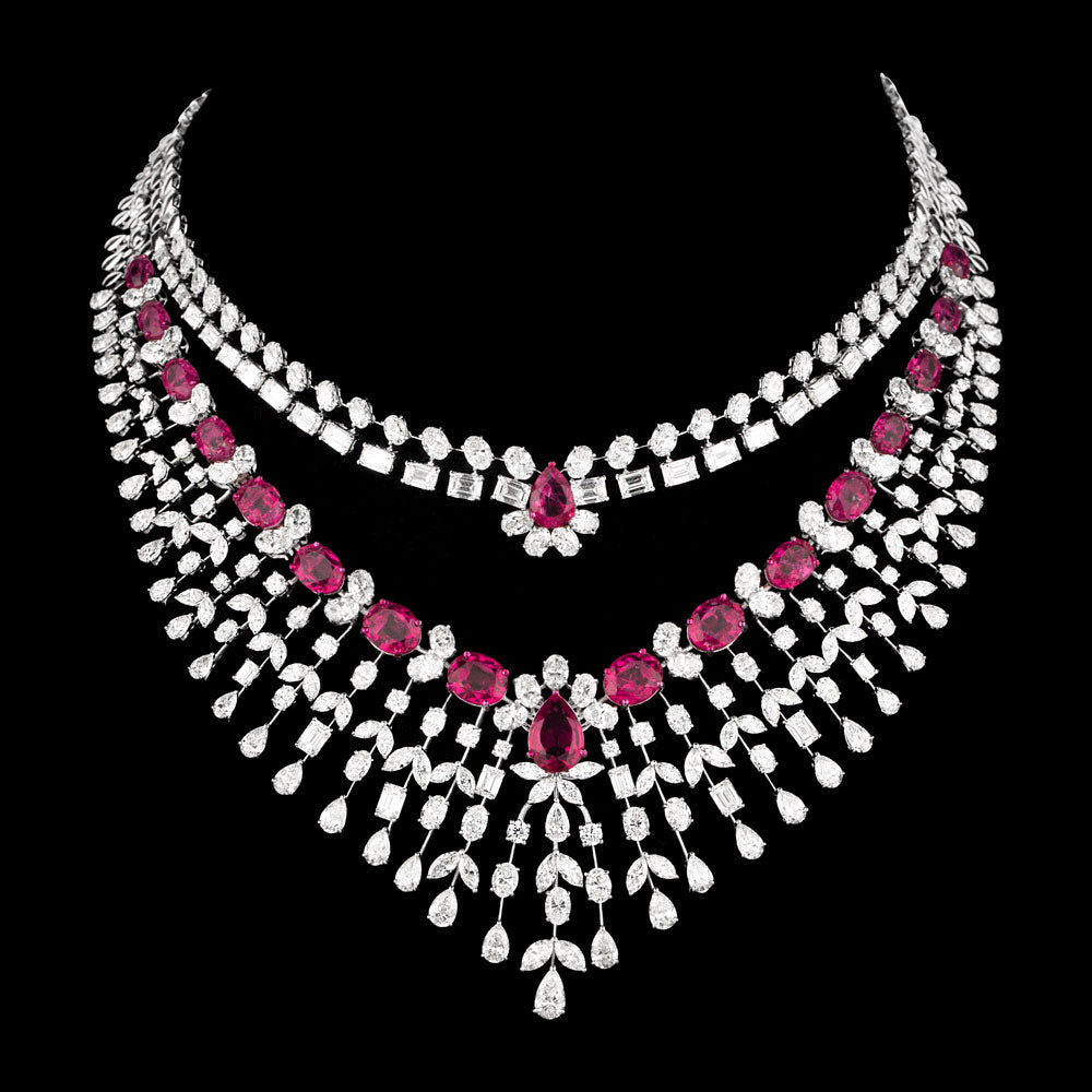 9K White Gold Diamond Necklace - 61.584ct VVS-VS-HI with Colour Stones