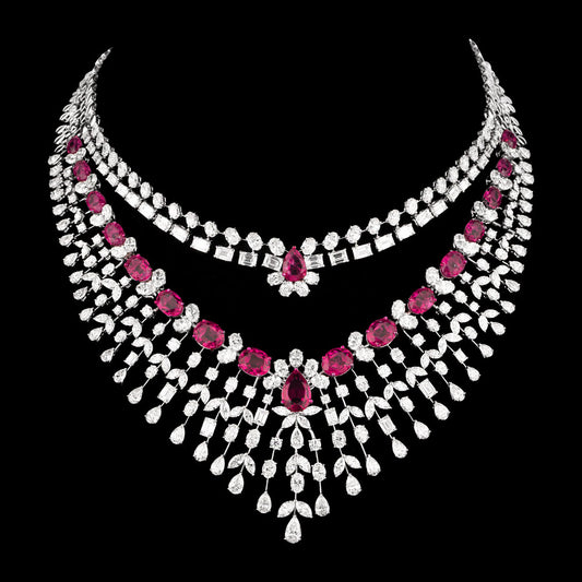 9K White Gold Diamond Necklace - 61.584ct VVS-VS-HI with Colour Stones