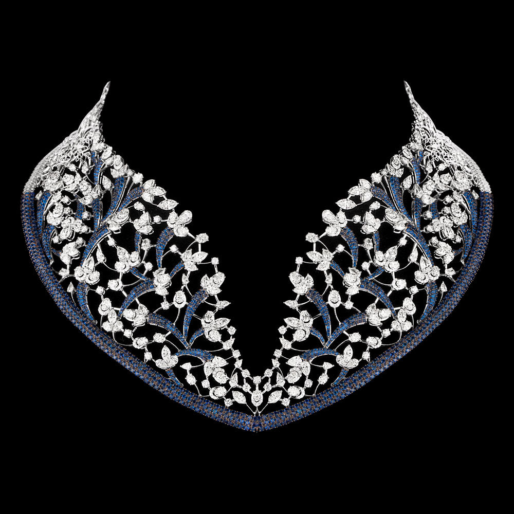 14K White Gold Diamond Necklace - 52.517ct VS-SI-JK with Colour Stones