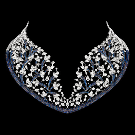 14K White Gold Diamond Necklace - 52.517ct VS-SI-JK with Colour Stones