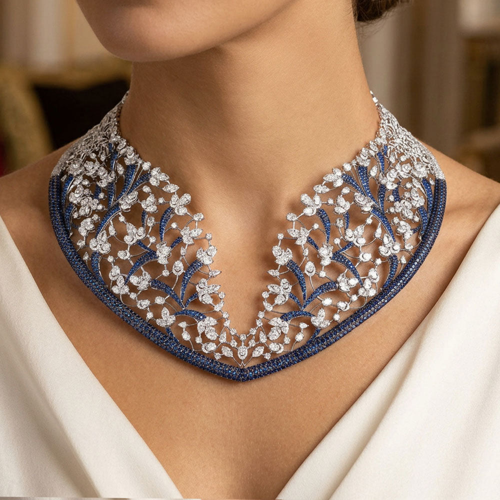 14K White Gold Diamond Necklace - 52.517ct VS-SI-JK with Colour Stones