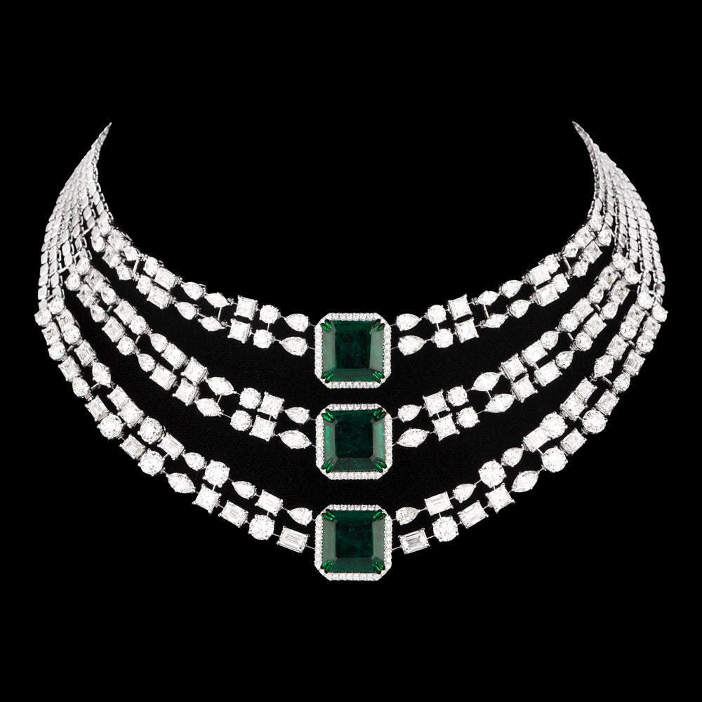 14K White Gold Diamond Necklace - 62.858ct VVS-VS-HI with Colour Stones