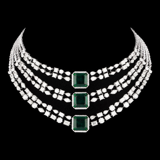 14K White Gold Diamond Necklace - 62.858ct VVS-VS-HI with Colour Stones