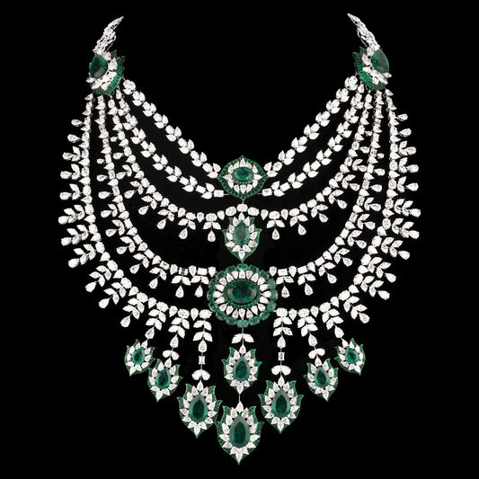 18K White Gold Diamond Necklace - 166.727ct VS-SI-GH with Colour Stones