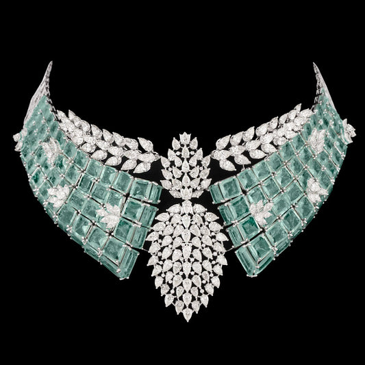 14K White Gold Diamond Necklace - 33.78ct VS-SI-IJ with Colour Stones