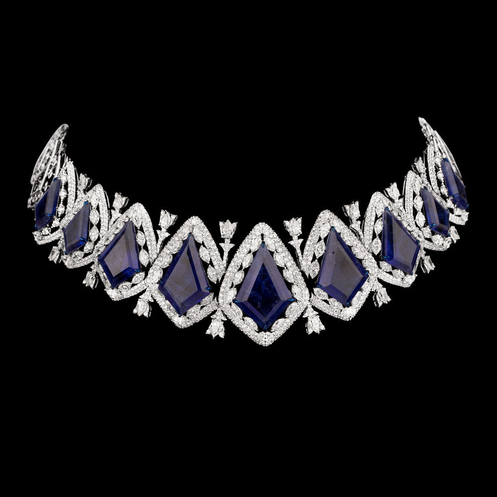 14K White Gold Diamond Necklace - 27.599ct VS-SI-JK with Colour Stones