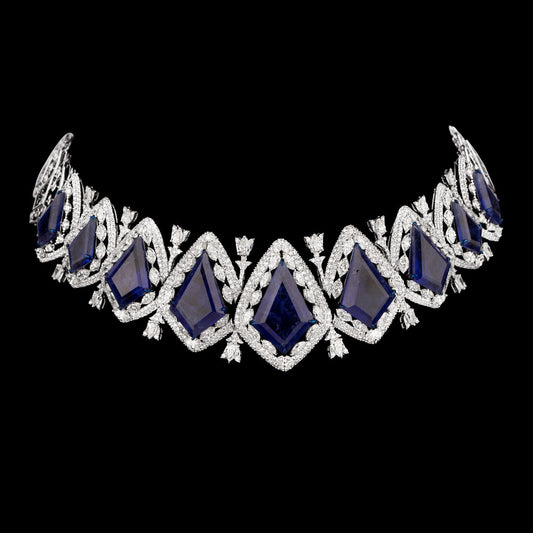 14K White Gold Diamond Necklace - 27.599ct VS-SI-JK with Colour Stones