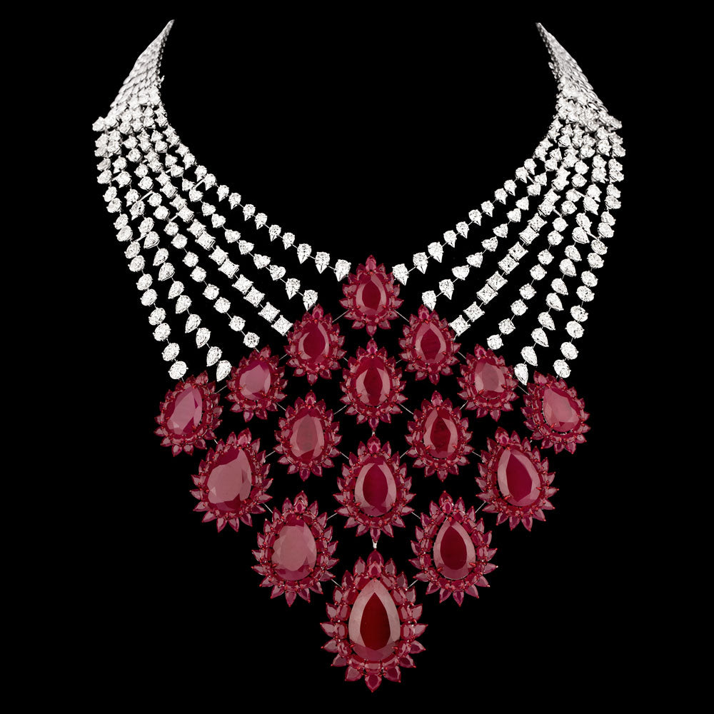 14K White Gold Diamond Necklace - 61.319ct VS-SI-IJ with Colour Stones