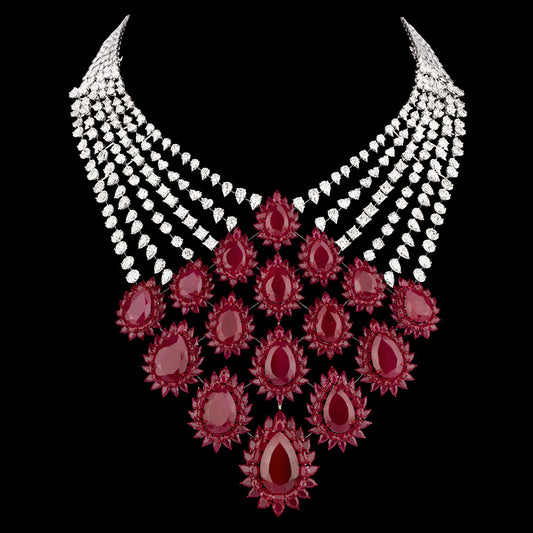 14K White Gold Diamond Necklace - 61.319ct VS-SI-IJ with Colour Stones