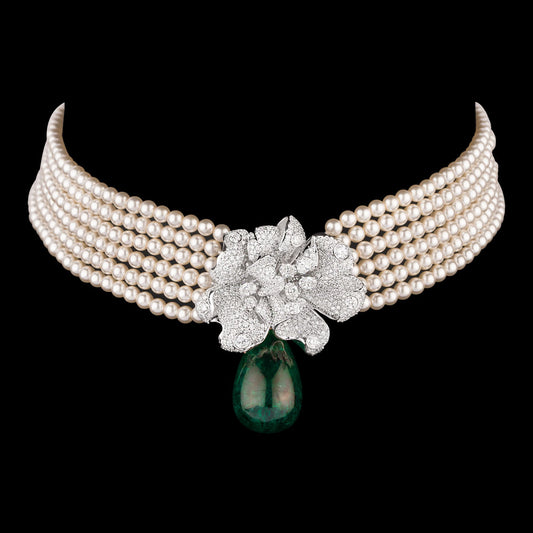 18K White Gold Diamond Necklace - 6.115ct VVS-VS-GH with Colour Stones