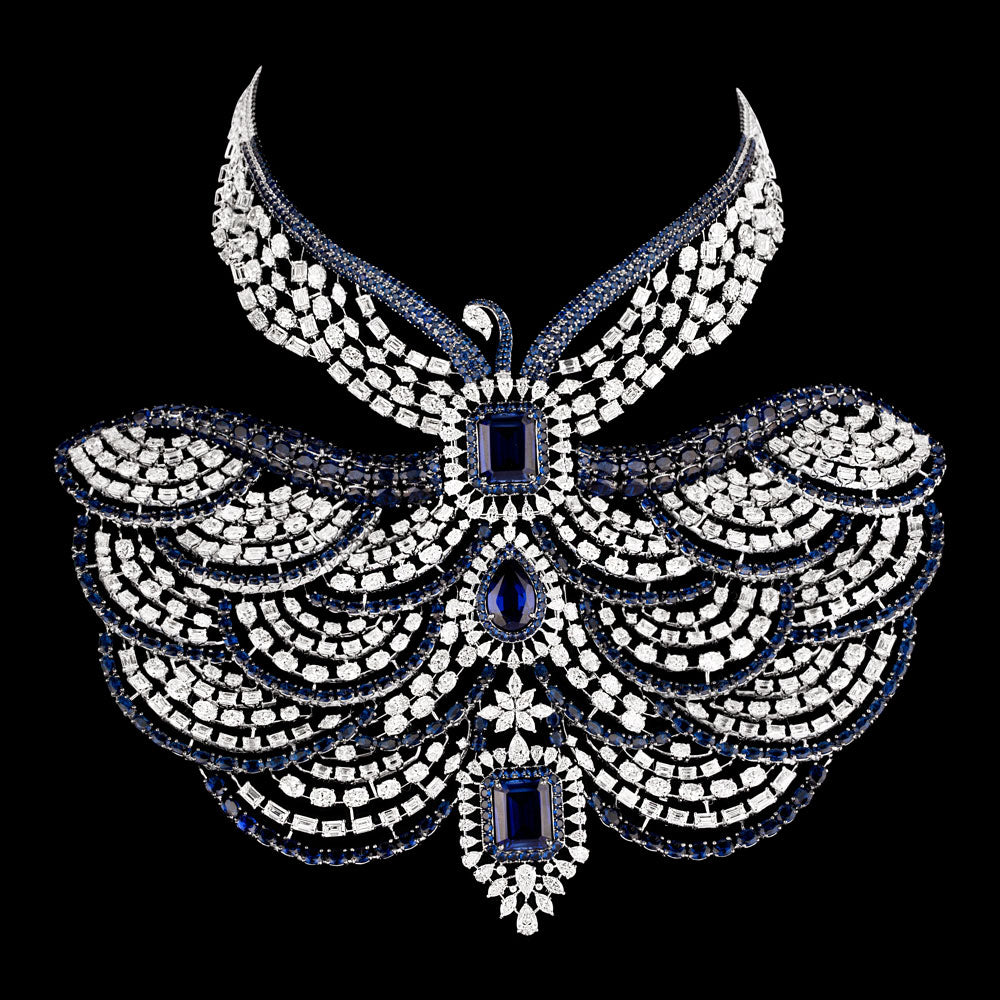 14K White Gold Diamond Necklace - 109.65ct VVS-VS-GH with Colour Stones