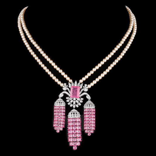 14K White Gold Diamond Necklace - 4.547ct VS-SI-EF with Colour Stones