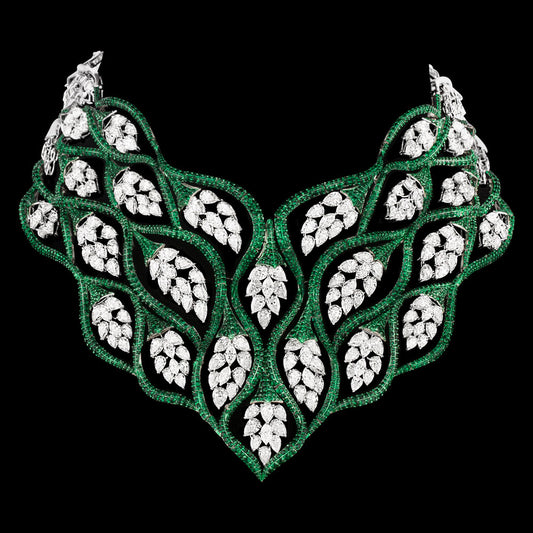 9K White Gold Diamond Necklace - 72.141ct SI-WK with Colour Stones