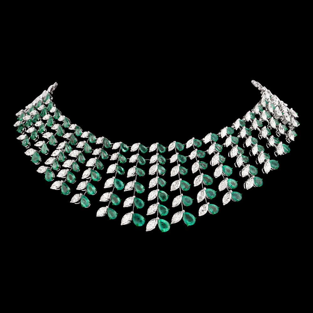14K White Gold Diamond Necklace - 20.032ct VVS-VS-IJ with Colour Stones