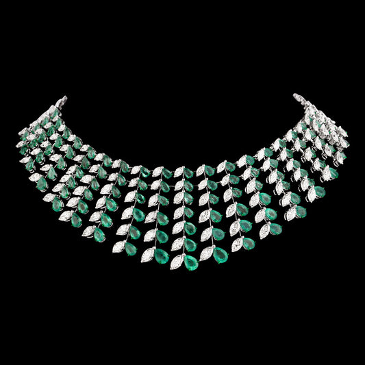 14K White Gold Diamond Necklace - 20.032ct VVS-VS-IJ with Colour Stones