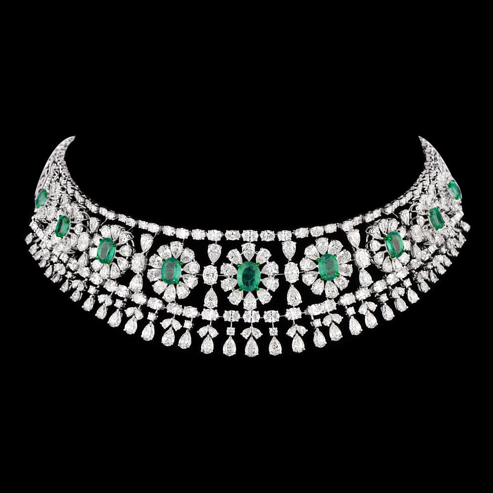 18K White Gold Diamond Necklace - 44.785ct VVS-VS-GH with Colour Stones