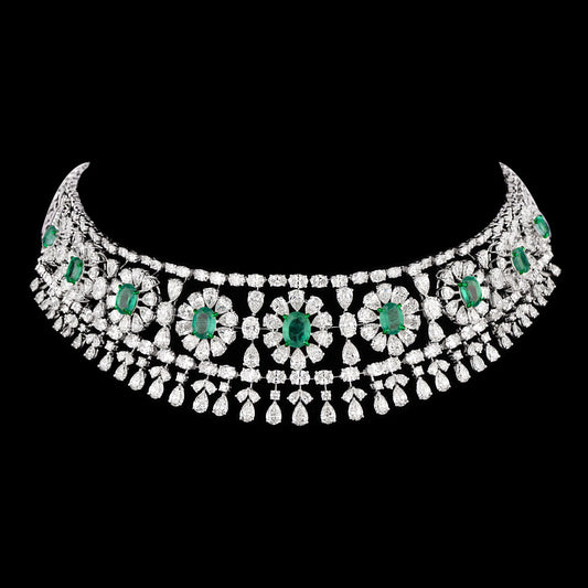 18K White Gold Diamond Necklace - 44.785ct VVS-VS-GH with Colour Stones