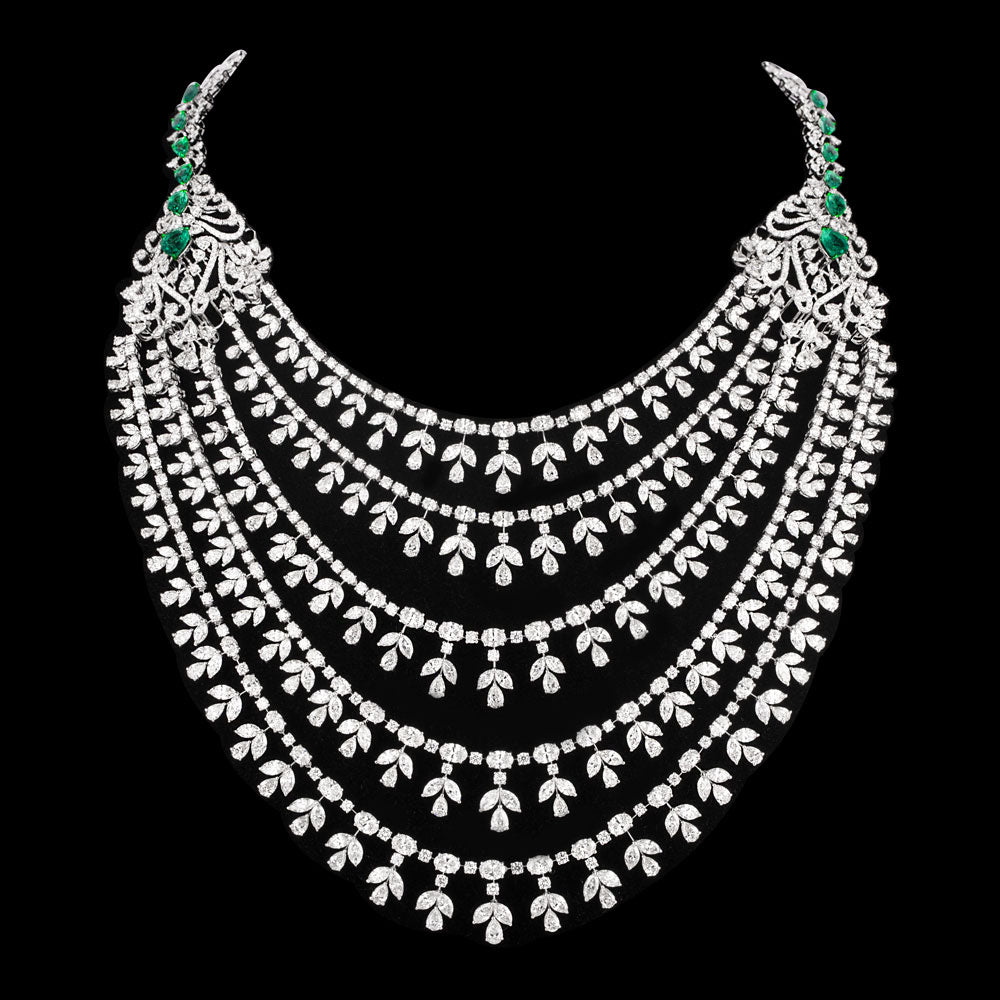 18K White Gold Diamond Necklace - 95.996ct VVS-VS-GH with Colour Stones