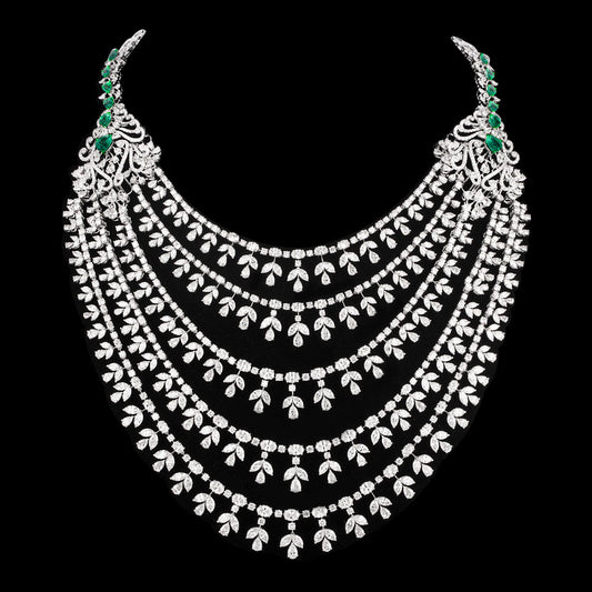 18K White Gold Diamond Necklace - 95.996ct VVS-VS-GH with Colour Stones