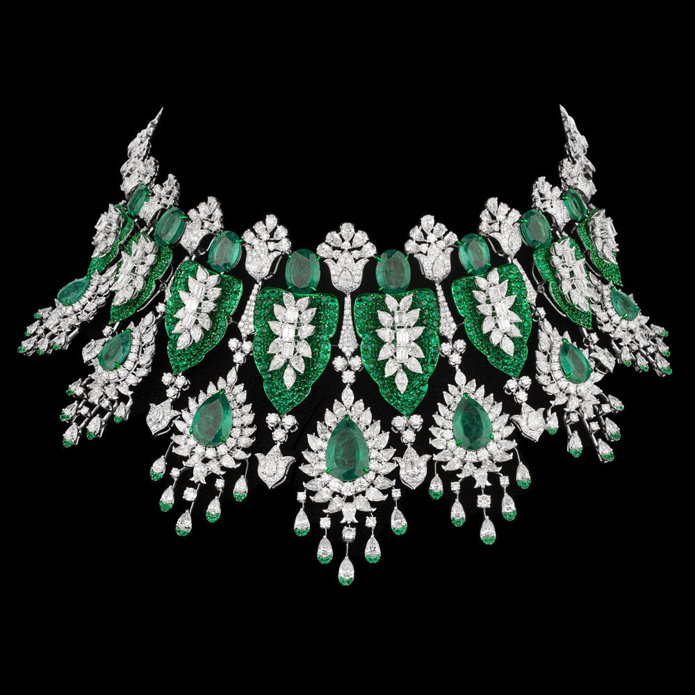 14K White Gold Diamond Necklace - 59.682ct VS-SI-IJ with Colour Stones