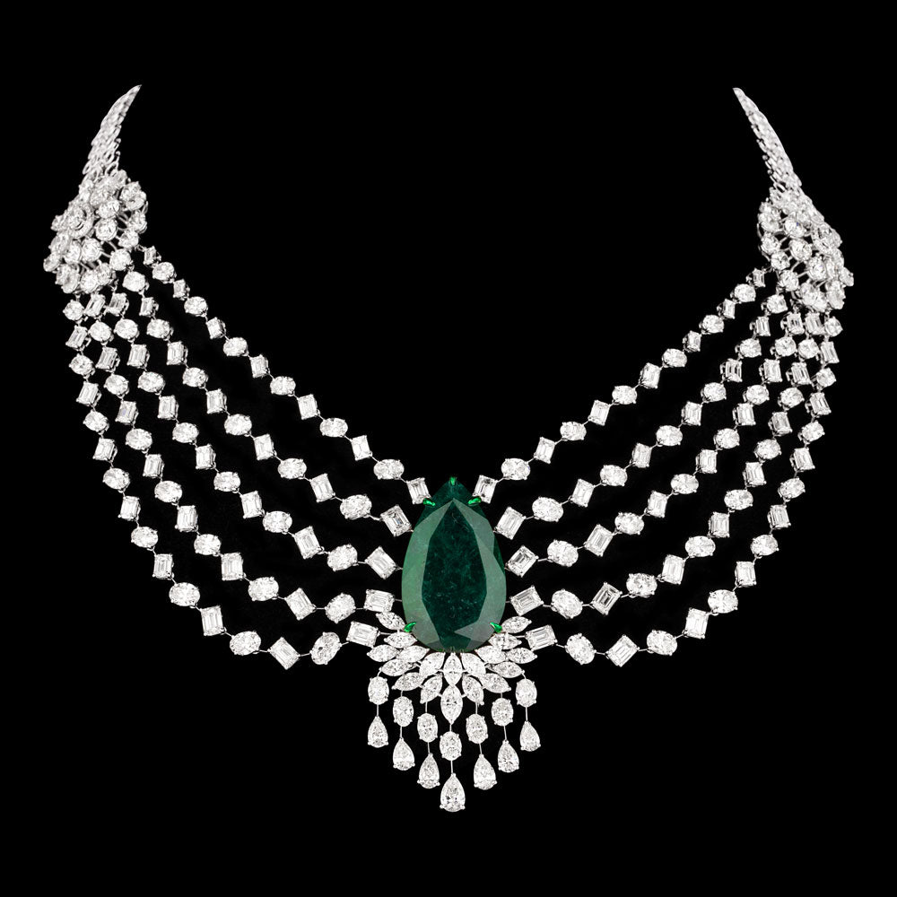 14K White Gold Diamond Necklace - 66.194ct VVS-VS-HI with Colour Stones
