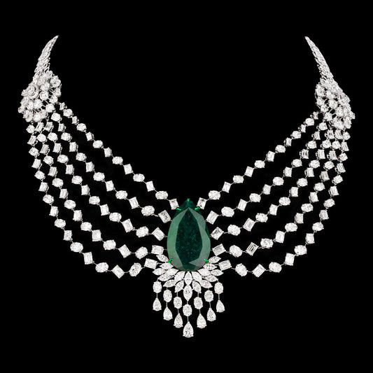14K White Gold Diamond Necklace - 66.194ct VVS-VS-HI with Colour Stones