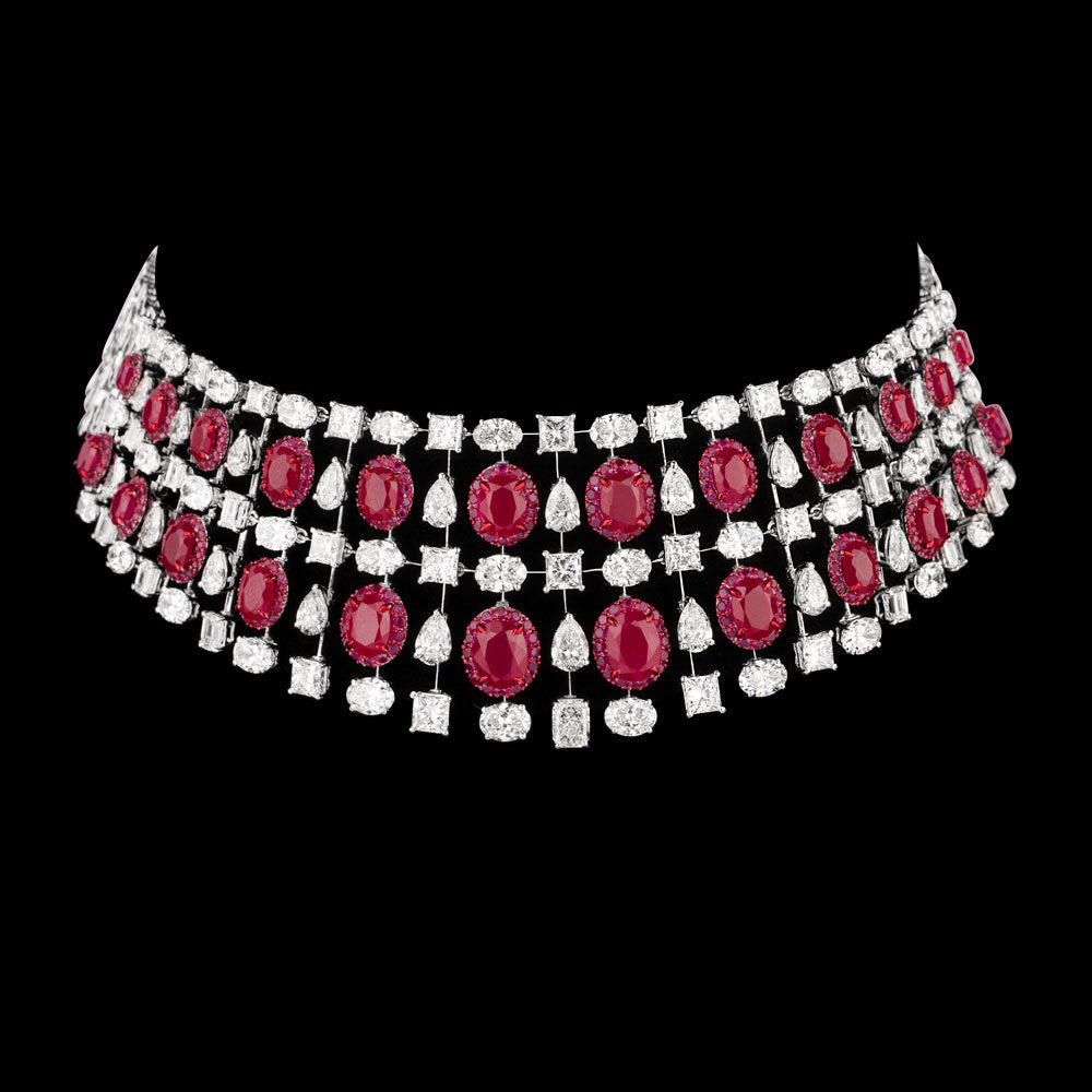 14K White Gold Diamond Necklace - 43.578ct VS-SI-HI with Colour Stones