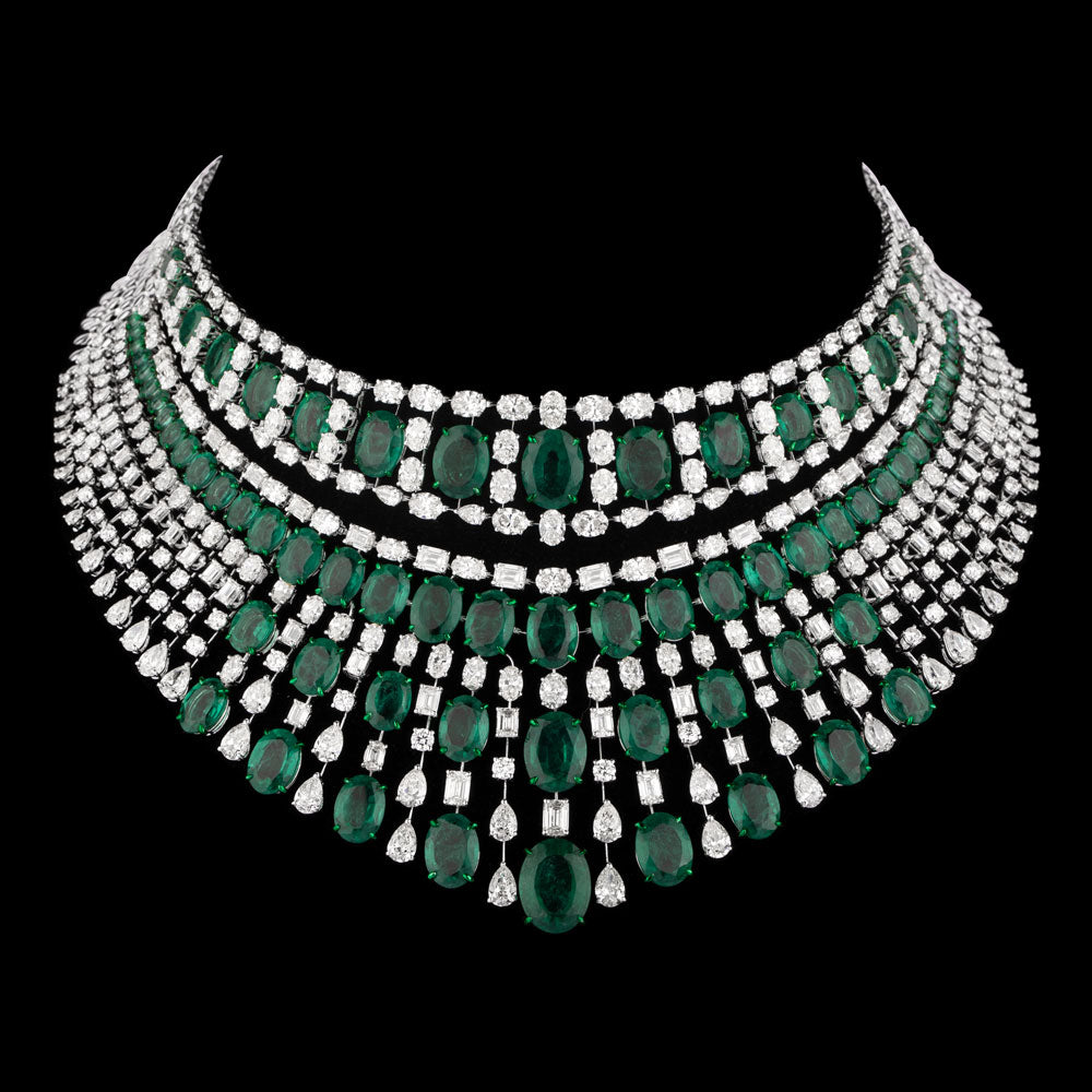 14K White Gold Diamond Necklace - 72.444ct VVS-VS-IJ with Colour Stones