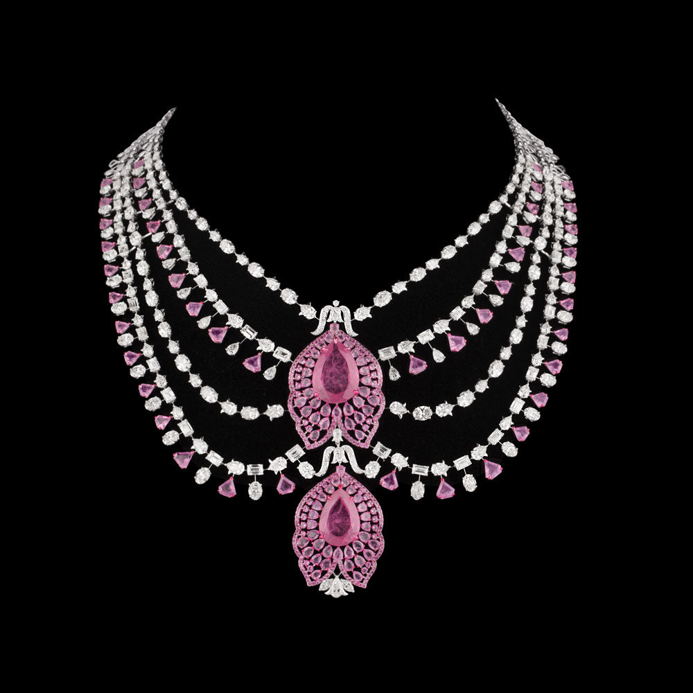 14K White Gold Diamond Necklace - 75.262ct VVS-VS-HI with Colour Stones