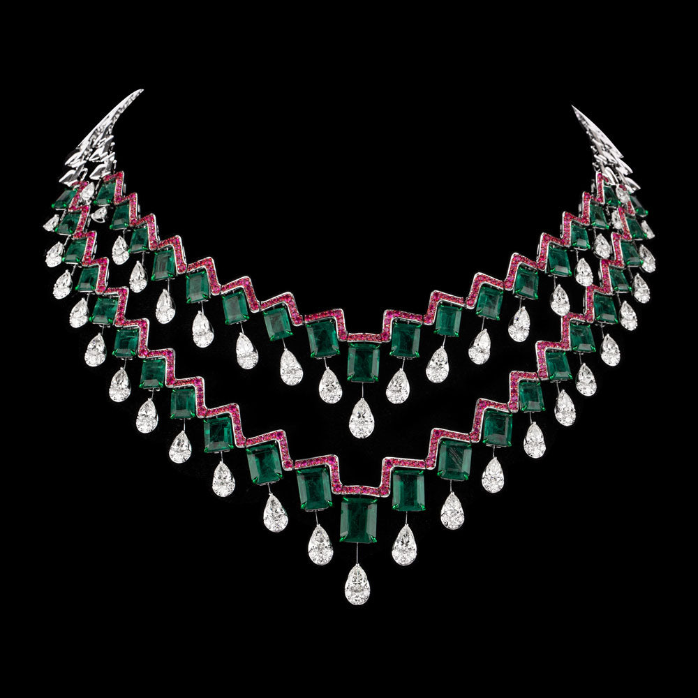 14K Rose Gold Diamond Necklace - 22.077ct VVS-VS-IJ with Colour Stones