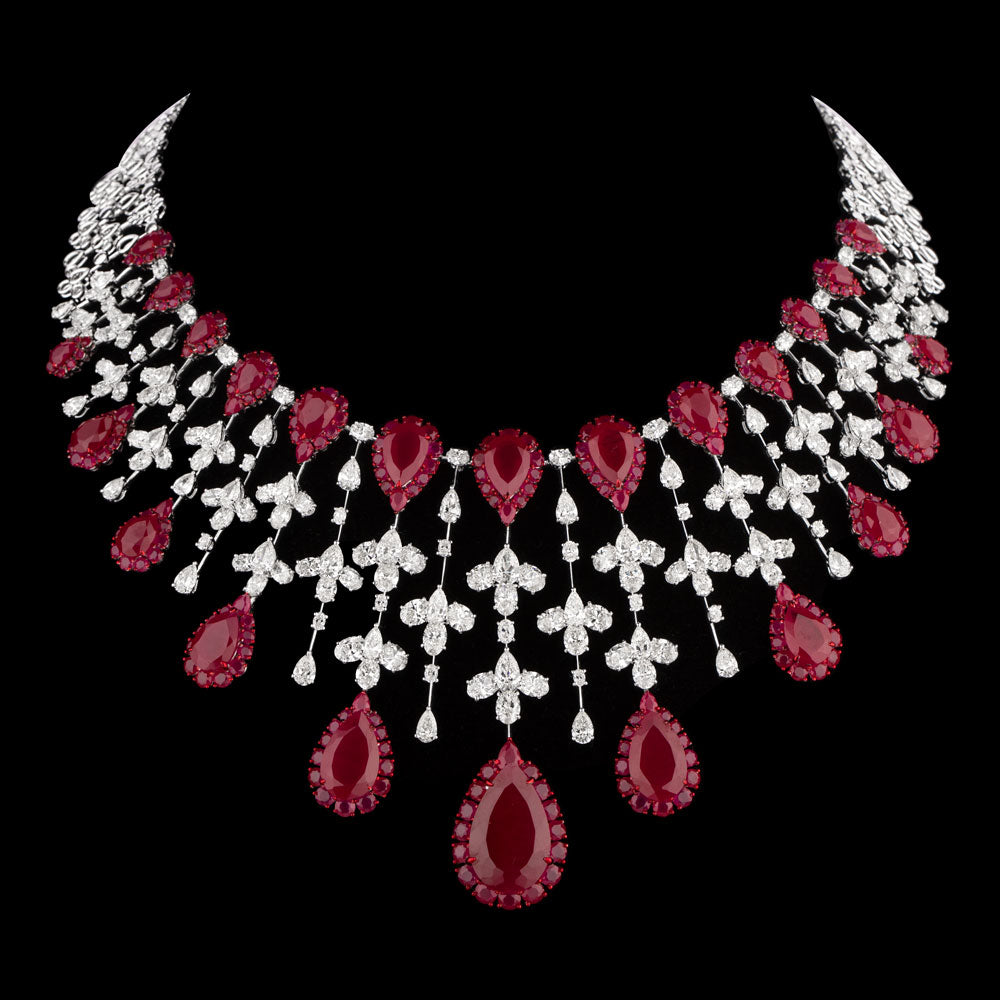 14K White Gold Diamond Necklace - 43.085ct VVS-VS-HI with Colour Stones