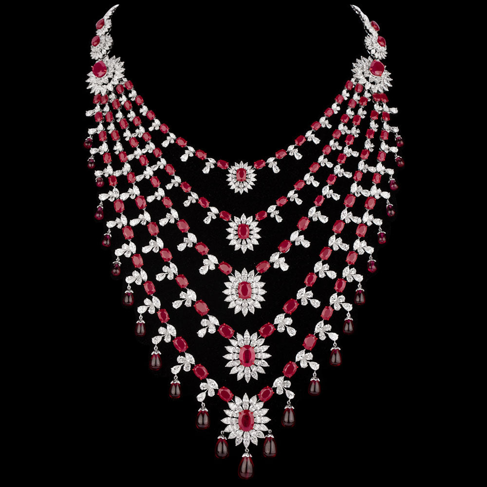 18K White Gold Diamond Necklace - 81.437ct VS-SI-GH with Colour Stones