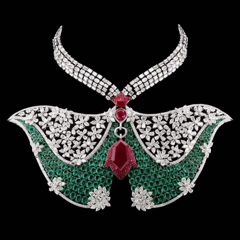 18K White Gold Diamond Necklace - 111.318ct VS-SI-IJ with Colour Stones